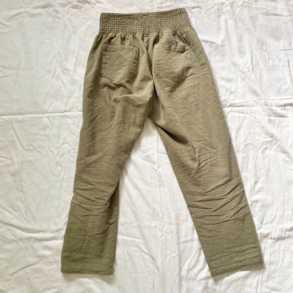Emme Mama Transitional Maternity Smocked Linen Pant Women's XS Olive Green - Picture 8 of 16